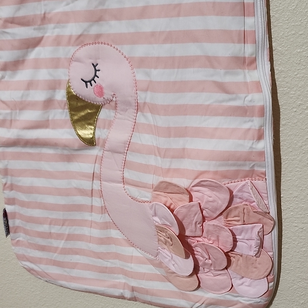 Pink and White Striped Sleeveless Sleep Sack with FLAMINGO - Picture 3 of 8